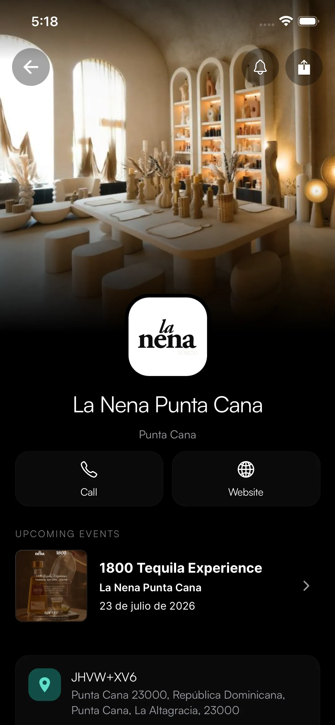 Página pública de venue en Voy.do — La Nena Punta Cana