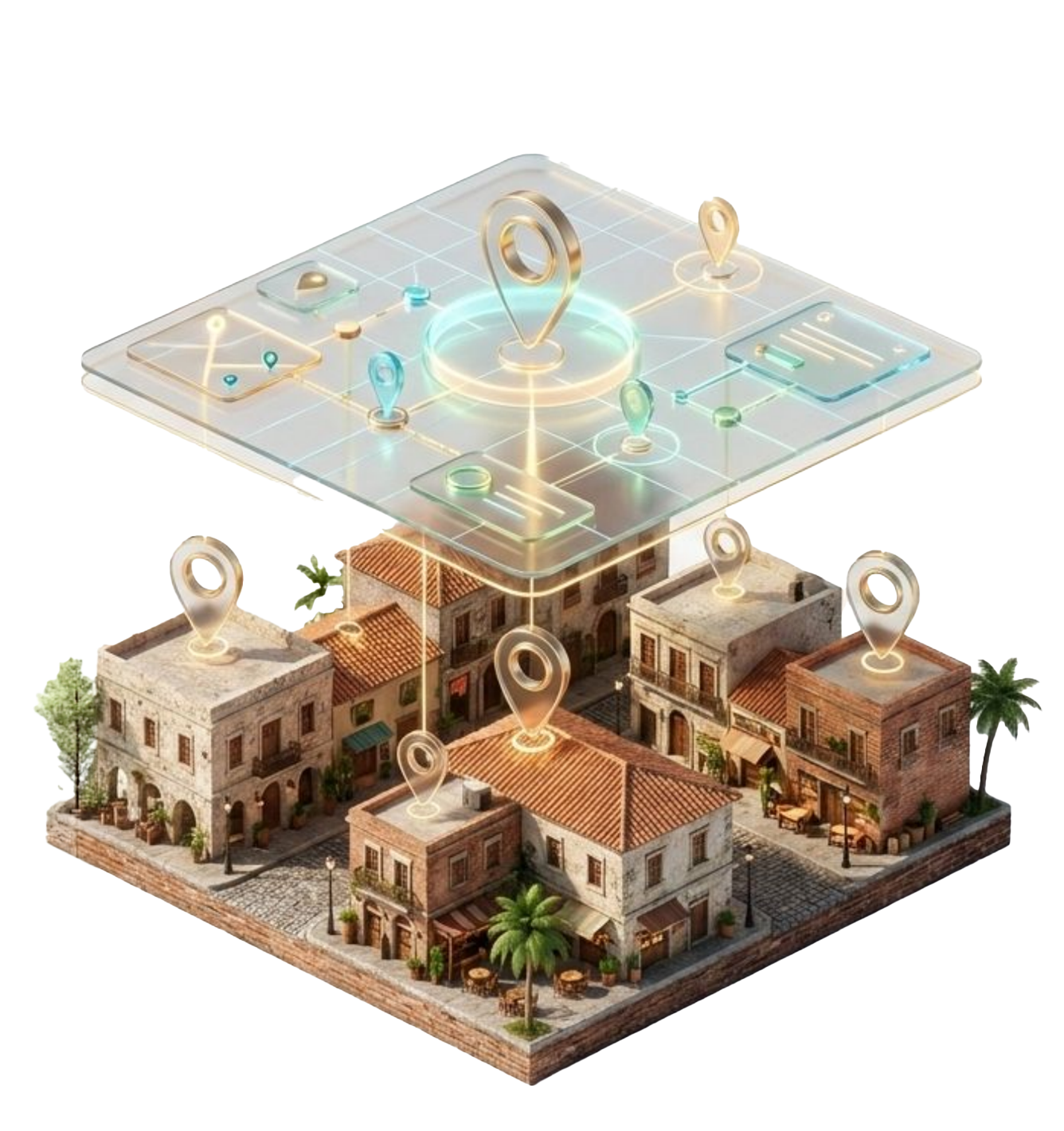 Îlot colonial avec une couche de carte en verre