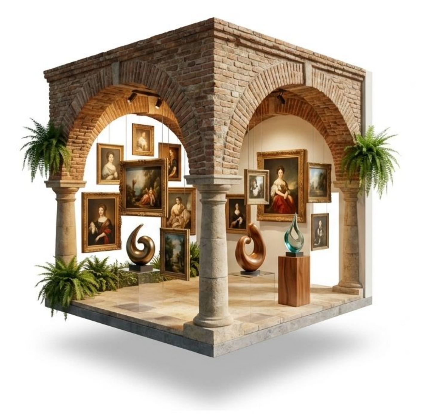 Galerie d'art sous des arcades coloniales