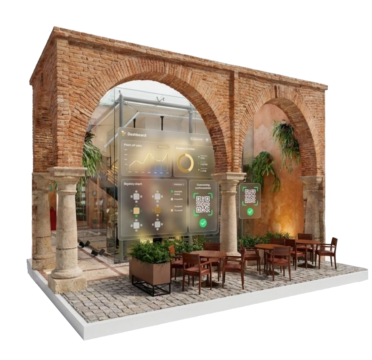 Arcades coloniales avec un tableau de bord opérationnel